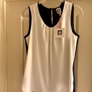 Anne Klein Black & White Sleeveless Blouse Contrast Trim Keyhole Back Size 8 NWT